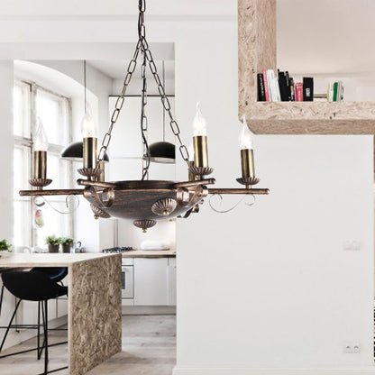 Candle Metal Chandeliers Antique Ceiling Pendant Fixture in Brass for Restaurant 6 Brass Clearhalo 'Ceiling Lights' 'Chandeliers' Lighting' options 163960_3b15971a-8bb0-4105-94da-467d7cb2ce80