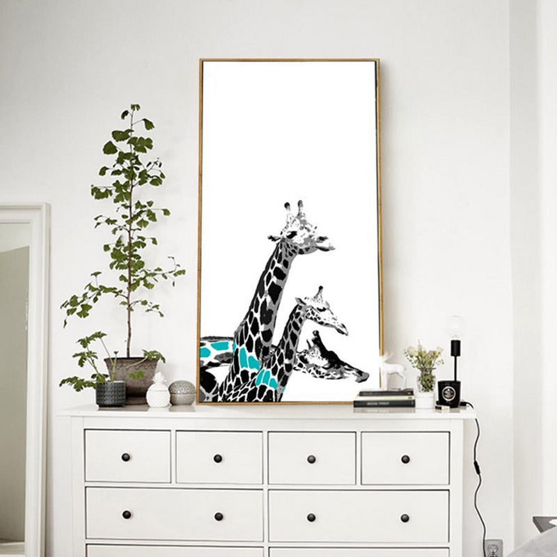 Cartoon Giraffe Wall Art Canvas Textured White Wall Decor for Childrens Bedroom White Design 2 Clearhalo 'Art Gallery' 'Canvas Art' 'Kids' Arts' 1639617