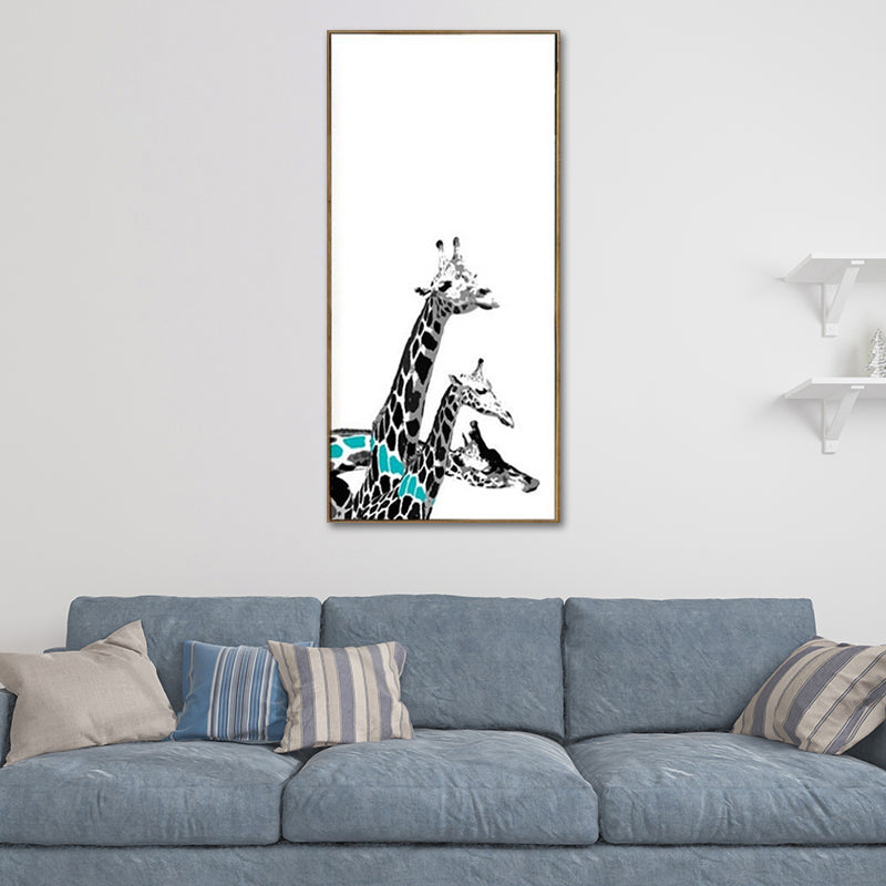 Cartoon Giraffe Wall Art Canvas Textured White Wall Decor for Childrens Bedroom Clearhalo 'Art Gallery' 'Canvas Art' 'Kids' Arts' 1639618