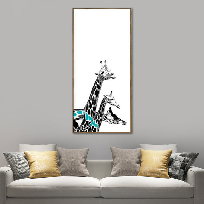 Cartoon Giraffe Wall Art Canvas Textured White Wall Decor for Childrens Bedroom Clearhalo 'Art Gallery' 'Canvas Art' 'Kids' Arts' 1639619