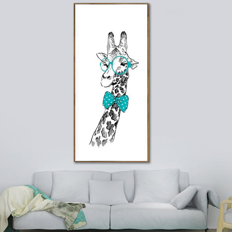 Cartoon Giraffe Wall Art Canvas Textured White Wall Decor for Childrens Bedroom White Design 3 Clearhalo 'Art Gallery' 'Canvas Art' 'Kids' Arts' 1639624