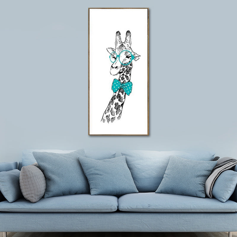 Cartoon Giraffe Wall Art Canvas Textured White Wall Decor for Childrens Bedroom Clearhalo 'Art Gallery' 'Canvas Art' 'Kids' Arts' 1639625