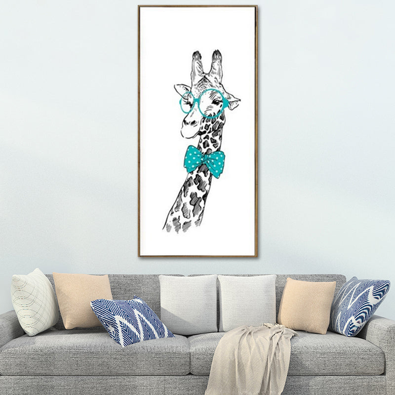 Cartoon Giraffe Wall Art Canvas Textured White Wall Decor for Childrens Bedroom Clearhalo 'Art Gallery' 'Canvas Art' 'Kids' Arts' 1639626