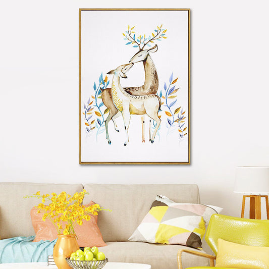 Elk with Flower Antler Art Print Trendy Canvas Wall Decor in Brown for Dorm Room Brown Design 1 Clearhalo 'Art Gallery' 'Canvas Art' 'Kids' Arts' 1639652