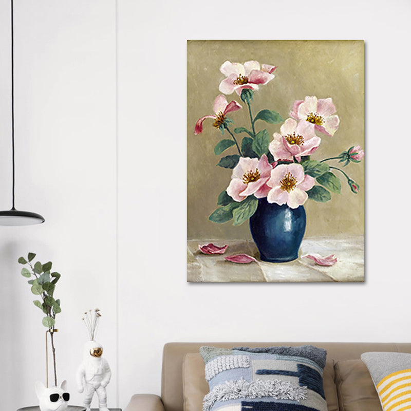 Flower and Vase Painting Canvas Modernism Textured Wall Art in Light Color Pink Clearhalo 'Art Gallery' 'Canvas Art' 'Contemporary Art Gallery' 'Modern' Arts' 1639693