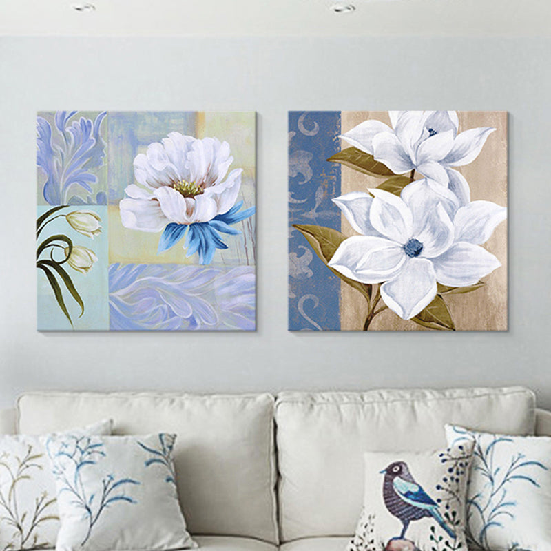 Flower Blossom Painting Canvas Blue and White Modernist Wall Art Set for House Interior Blue Clearhalo 'Art Gallery' 'Canvas Art' 'Contemporary Art Gallery' 'Modern' Arts' 1639700
