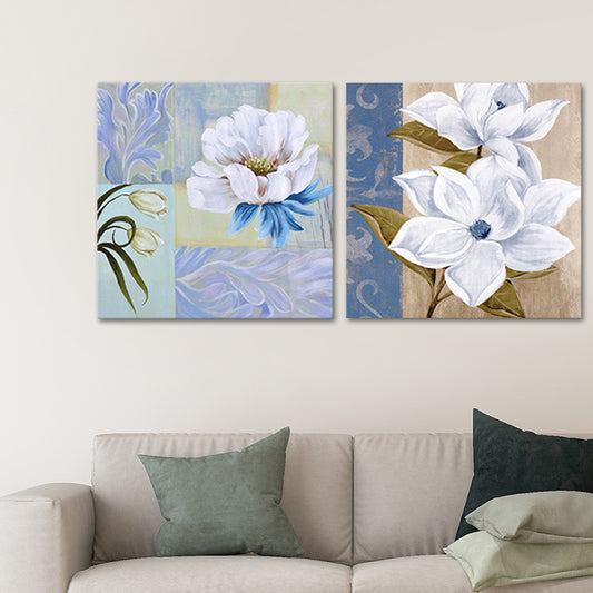 Flower Blossom Painting Canvas Blue and White Modernist Wall Art Set for House Interior Clearhalo 'Art Gallery' 'Canvas Art' 'Contemporary Art Gallery' 'Modern' Arts' 1639701
