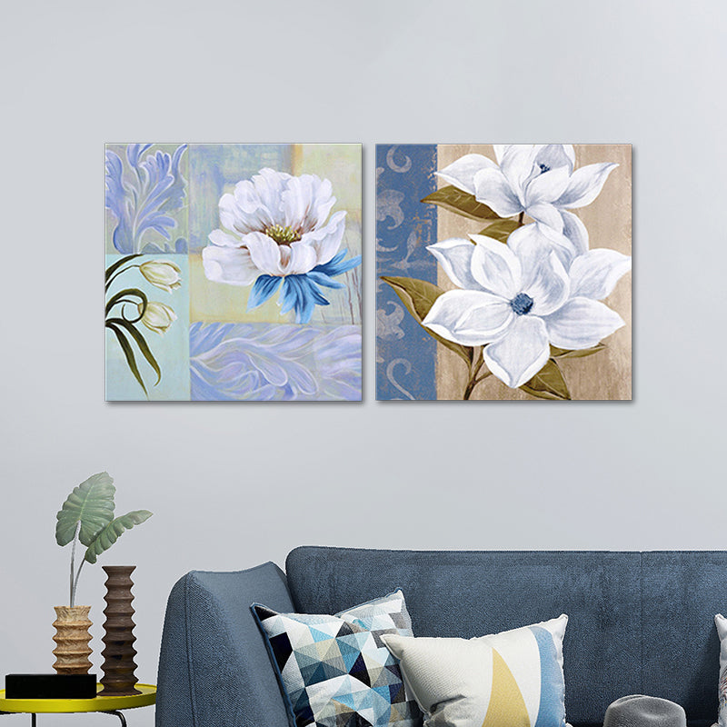 Flower Blossom Painting Canvas Blue and White Modernist Wall Art Set for House Interior Clearhalo 'Art Gallery' 'Canvas Art' 'Contemporary Art Gallery' 'Modern' Arts' 1639702
