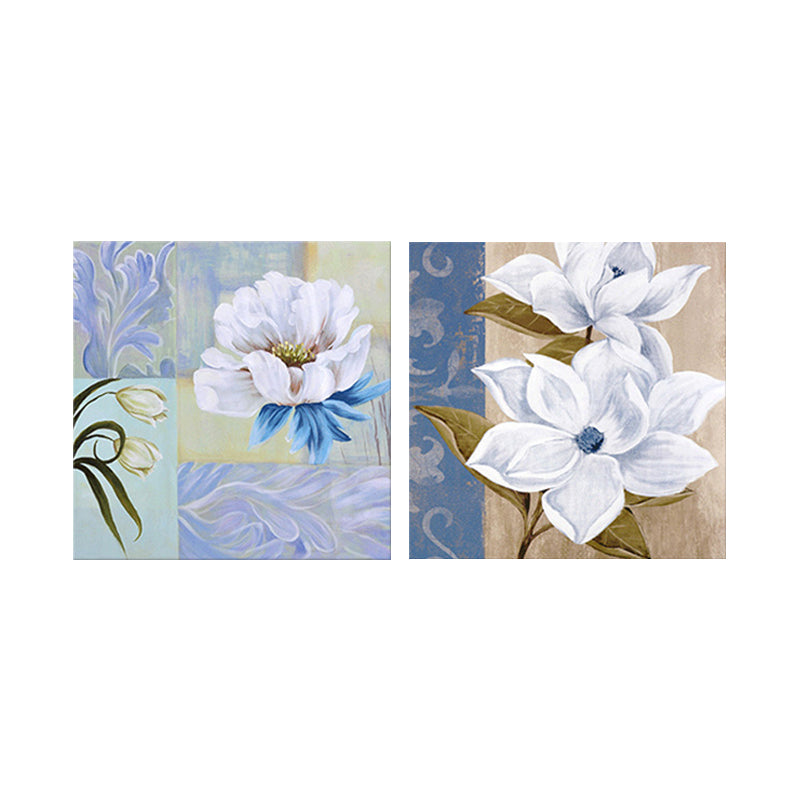 Flower Blossom Painting Canvas Blue and White Modernist Wall Art Set for House Interior Clearhalo 'Art Gallery' 'Canvas Art' 'Contemporary Art Gallery' 'Modern' Arts' 1639703