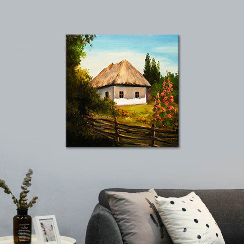 Rural Scenery Oil Painting Canvas Print Pastel Color Sitting Room Wall Art Yellow 8" x 8" Clearhalo 'Art Gallery' 'Canvas Art' 'Country Art Gallery' 'French Country' 'Rustic' Arts' 1639706