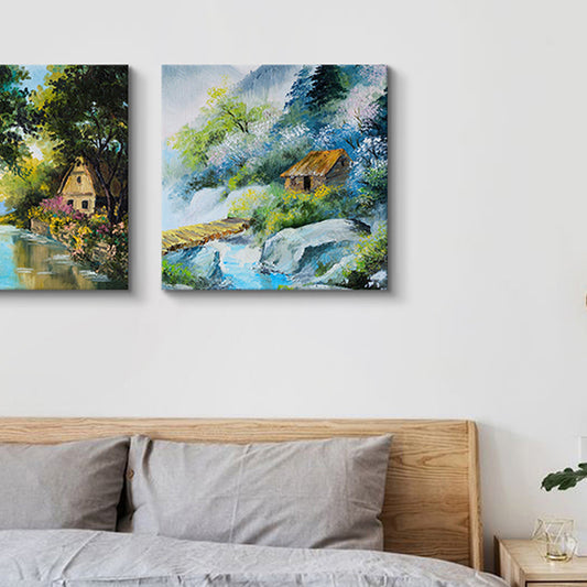 Rural Scenery Oil Painting Canvas Print Pastel Color Sitting Room Wall Art Blue 8" x 8" Clearhalo 'Art Gallery' 'Canvas Art' 'Country Art Gallery' 'French Country' 'Rustic' Arts' 1639714