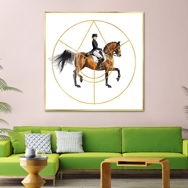 Woman Riding Horse Wall Art Decor Textured Surface Farmhouse Living Room Canvas Print Clearhalo 'Art Gallery' 'Canvas Art' 'Country Art Gallery' 'French Country' 'Rustic' Arts' 1639720