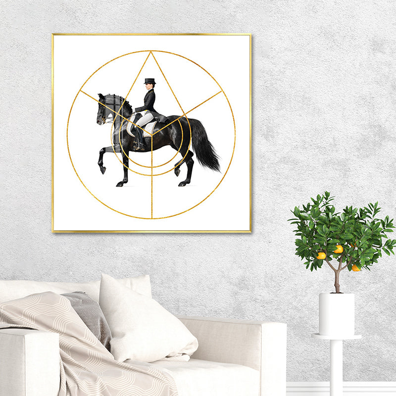 Woman Riding Horse Wall Art Decor Textured Surface Farmhouse Living Room Canvas Print Clearhalo 'Art Gallery' 'Canvas Art' 'Country Art Gallery' 'French Country' 'Rustic' Arts' 1639726