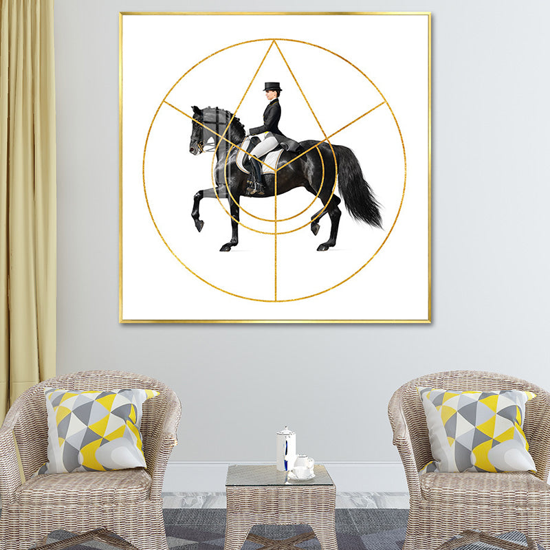 Woman Riding Horse Wall Art Decor Textured Surface Farmhouse Living Room Canvas Print Clearhalo 'Art Gallery' 'Canvas Art' 'Country Art Gallery' 'French Country' 'Rustic' Arts' 1639727