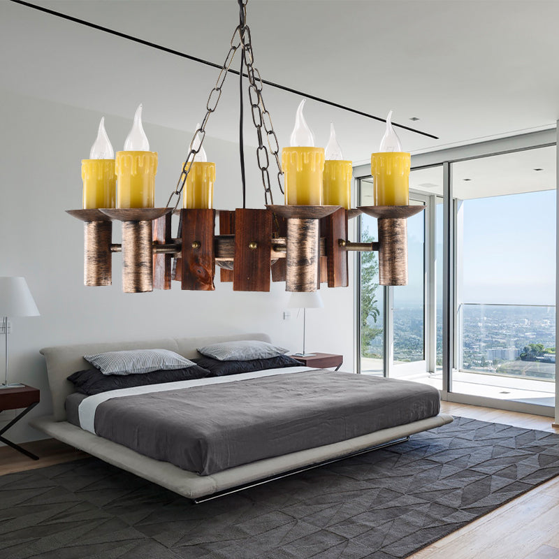 Candle Vintage Hanging Light Metal Chandeliers in Brass for Coffee Shop Living Room 6 Brass Clearhalo 'Ceiling Lights' 'Chandeliers' Lighting' options 163978_fade726f-10c3-42f0-a05b-799df29a10d8