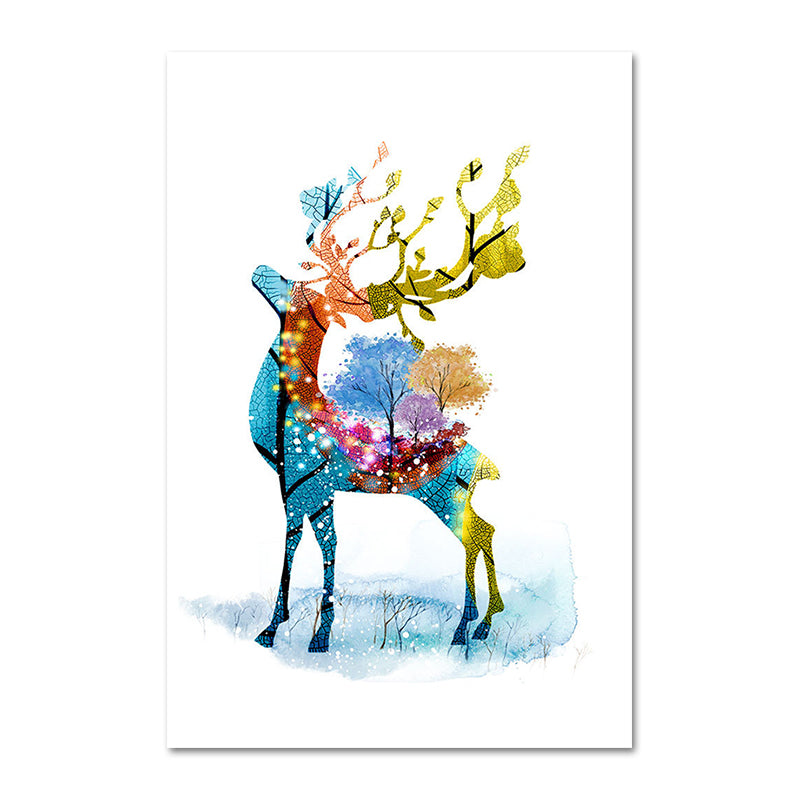 Deer and Tree Watercolor Canvas Print Textured Kids Style Bedroom Wall Art Clearhalo 'Art Gallery' 'Canvas Art' 'Kids' Arts' 1639810