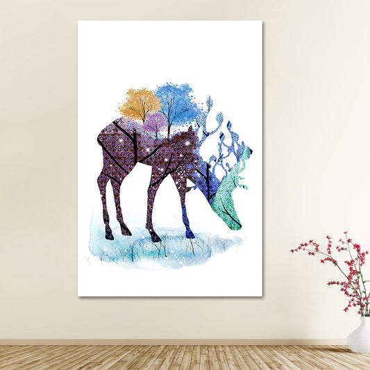 Deer and Tree Watercolor Canvas Print Textured Kids Style Bedroom Wall Art Blue Design 3 Clearhalo 'Art Gallery' 'Canvas Art' 'Kids' Arts' 1639814