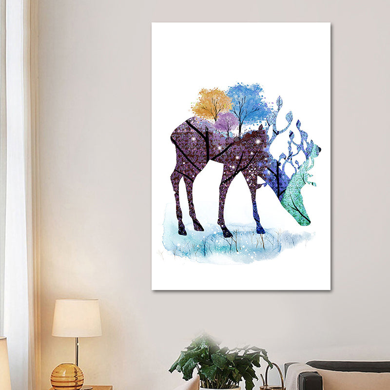 Deer and Tree Watercolor Canvas Print Textured Kids Style Bedroom Wall Art Clearhalo 'Art Gallery' 'Canvas Art' 'Kids' Arts' 1639816