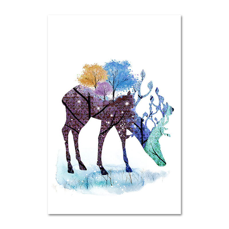 Deer and Tree Watercolor Canvas Print Textured Kids Style Bedroom Wall Art Clearhalo 'Art Gallery' 'Canvas Art' 'Kids' Arts' 1639817