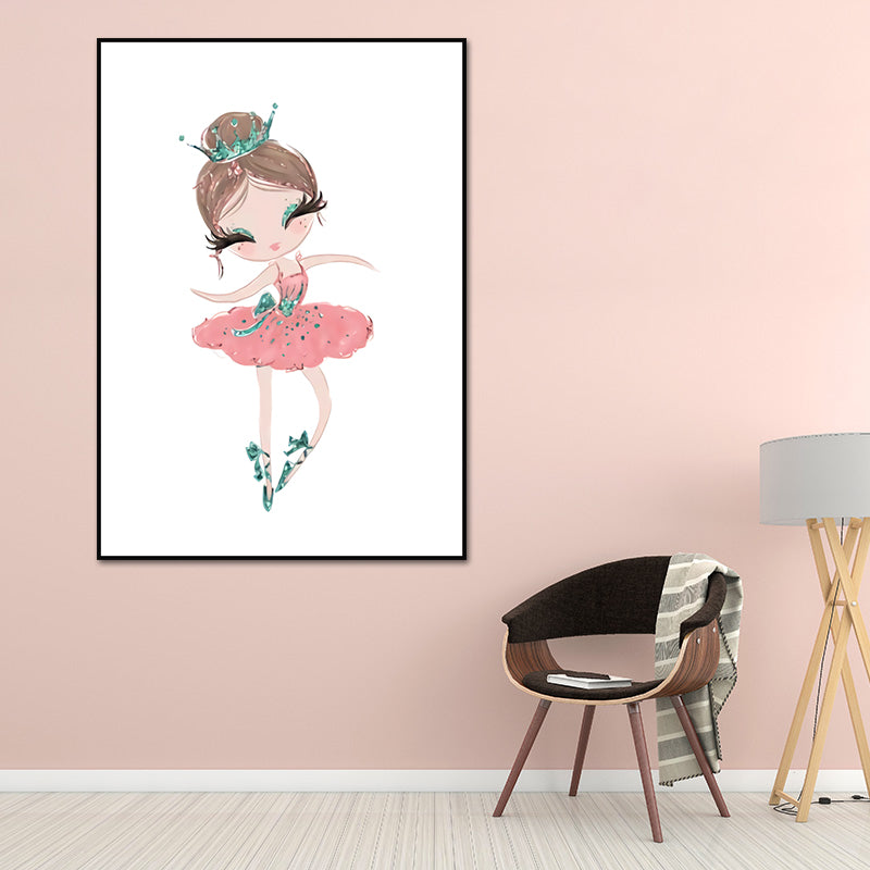 Illustration Ballet Girl Wall Art Decor for Bedroom, Pastel Color, Textured Surface Pink Clearhalo 'Art Gallery' 'Canvas Art' 'Kids' Arts' 1639926