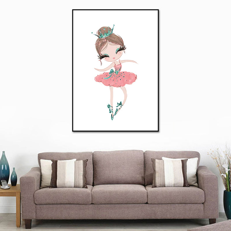 Illustration Ballet Girl Wall Art Decor for Bedroom, Pastel Color, Textured Surface Clearhalo 'Art Gallery' 'Canvas Art' 'Kids' Arts' 1639927