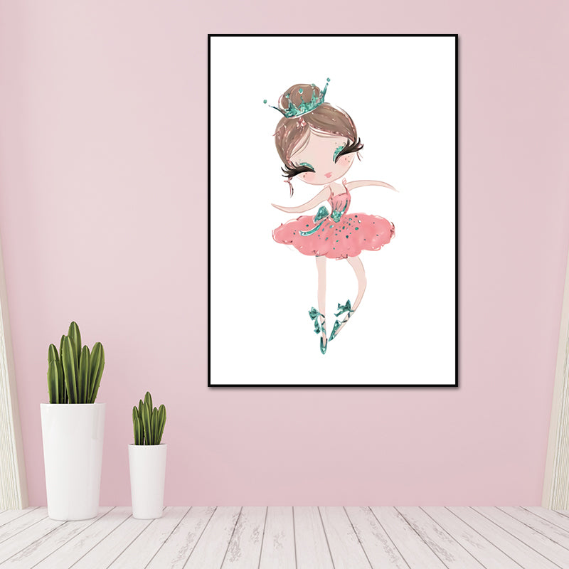 Illustration Ballet Girl Wall Art Decor for Bedroom, Pastel Color, Textured Surface Clearhalo 'Art Gallery' 'Canvas Art' 'Kids' Arts' 1639928