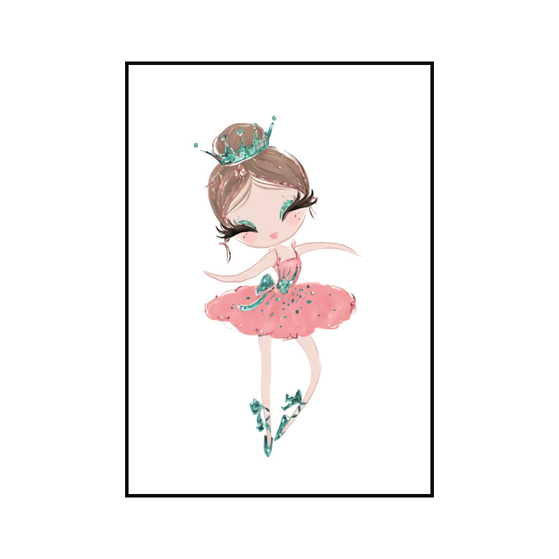 Illustration Ballet Girl Wall Art Decor for Bedroom, Pastel Color, Textured Surface Clearhalo 'Art Gallery' 'Canvas Art' 'Kids' Arts' 1639929