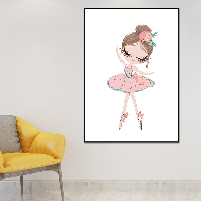 Illustration Ballet Girl Wall Art Decor for Bedroom, Pastel Color, Textured Surface Light Pink Clearhalo 'Art Gallery' 'Canvas Art' 'Kids' Arts' 1639933