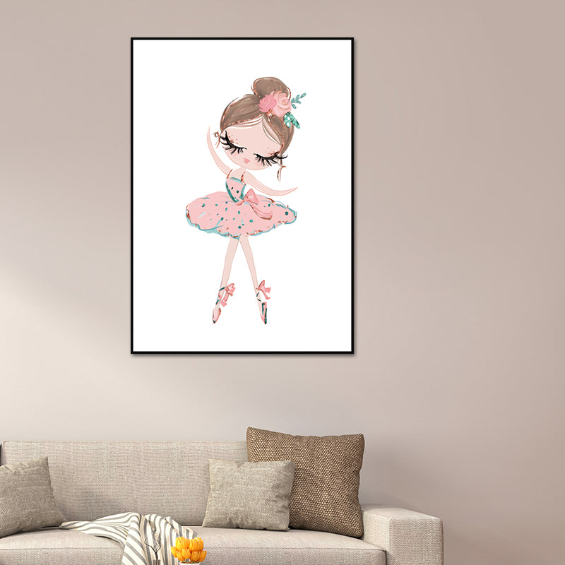 Illustration Ballet Girl Wall Art Decor for Bedroom, Pastel Color, Textured Surface Clearhalo 'Art Gallery' 'Canvas Art' 'Kids' Arts' 1639934