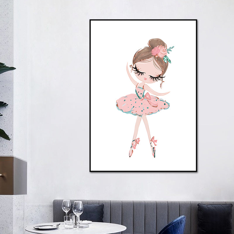 Illustration Ballet Girl Wall Art Decor for Bedroom, Pastel Color, Textured Surface Clearhalo 'Art Gallery' 'Canvas Art' 'Kids' Arts' 1639935