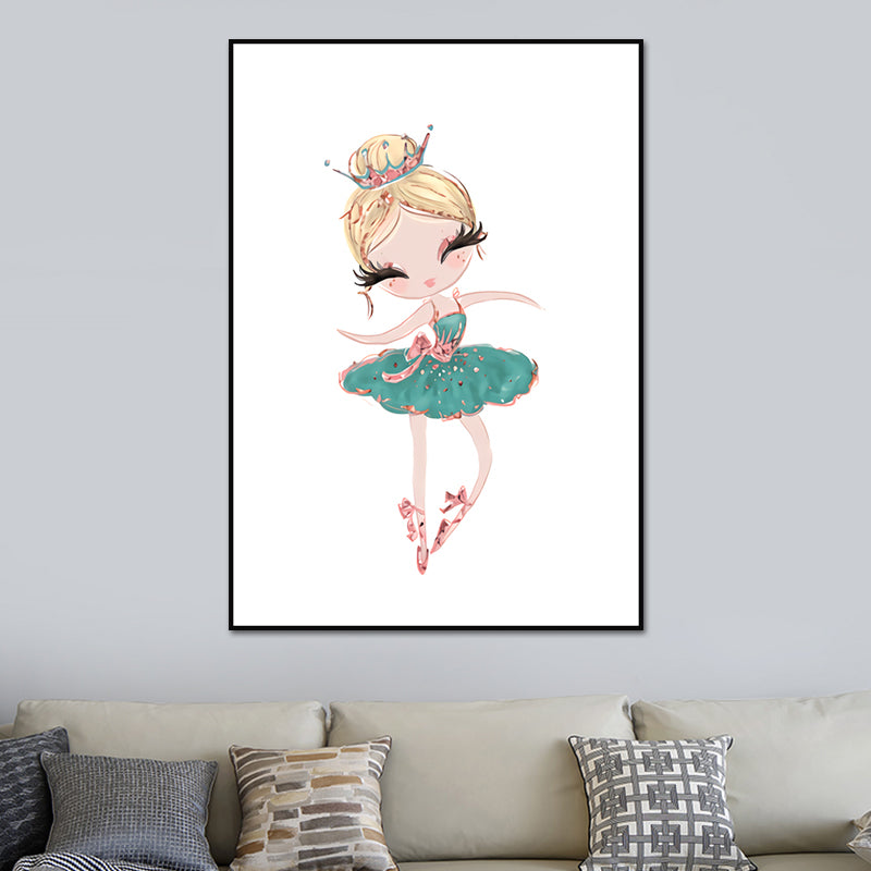 Illustration Ballet Girl Wall Art Decor for Bedroom, Pastel Color, Textured Surface Green Clearhalo 'Art Gallery' 'Canvas Art' 'Kids' Arts' 1639947