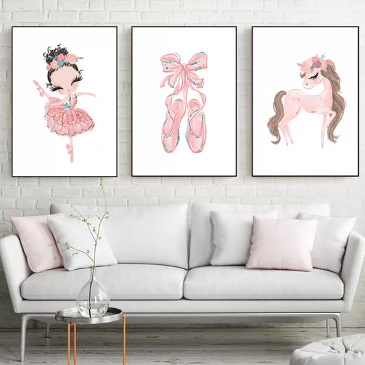 Ballet Wall Art Kids Style Cute Cartoon Canvas Print in Soft Color for Bedroom White Clearhalo 'Art Gallery' 'Canvas Art' 'Kids' Arts' 1639954