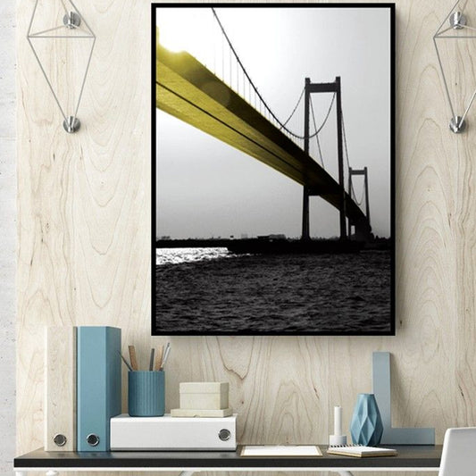 Nostalgic Viaduct Canvas Wall Art Yellow and Grey Bedroom Wall Decor, Texture Surface