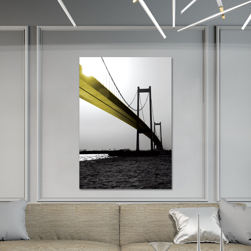 Nostalgic Viaduct Canvas Wall Art Yellow and Grey Bedroom Wall Decor, Texture Surface Clearhalo 'Arts' 'Canvas Art' 1639991