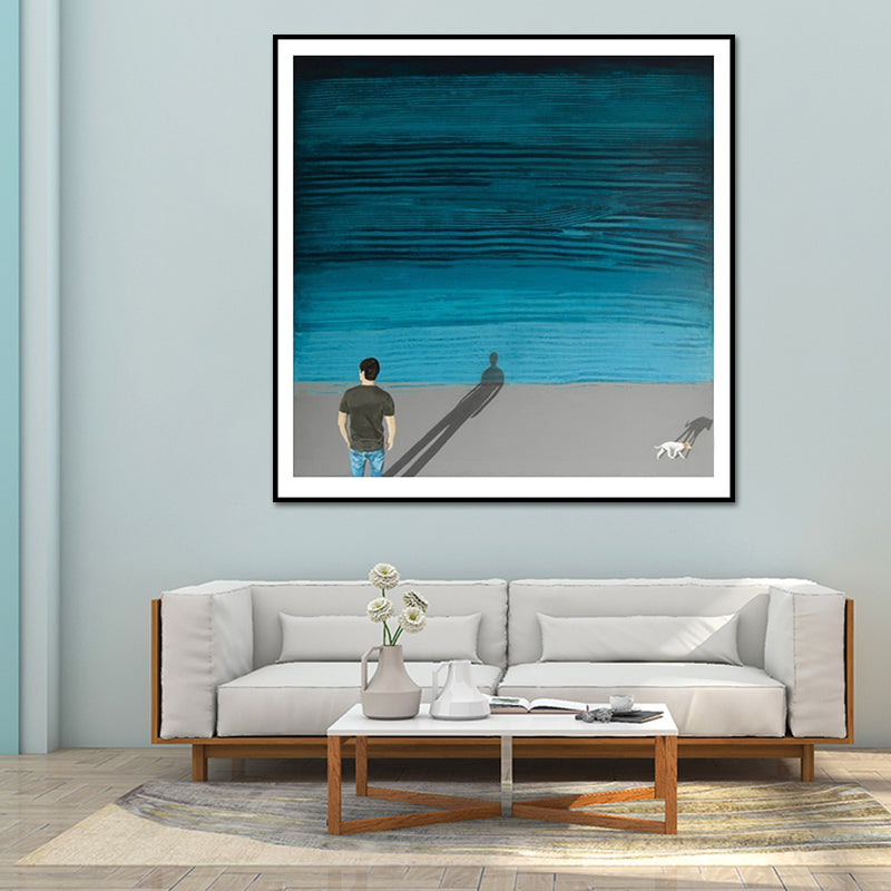 Sea and Solitude Wall Art Print Nordic Canvas Textured Wall Decoration for Bedroom Blue Clearhalo 'Arts' 'Canvas Art' 1639996