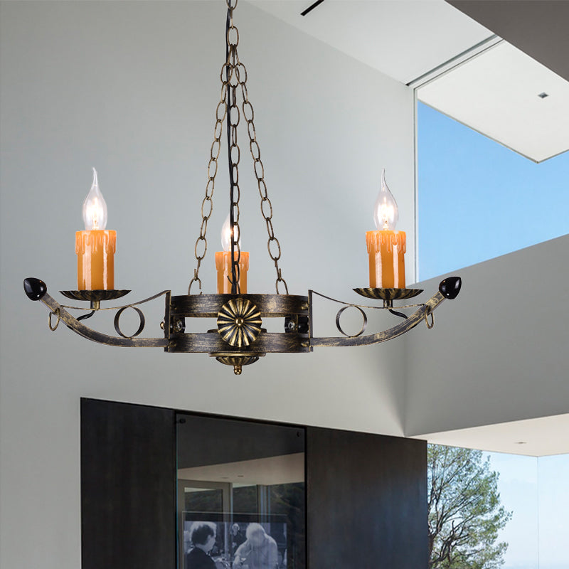 Three-head Antique Chandeliers Metal Candle Ceiling Pendant Light in Brass for Coffee Shop Clearhalo 'Ceiling Lights' 'Chandeliers' Lighting' options 164001