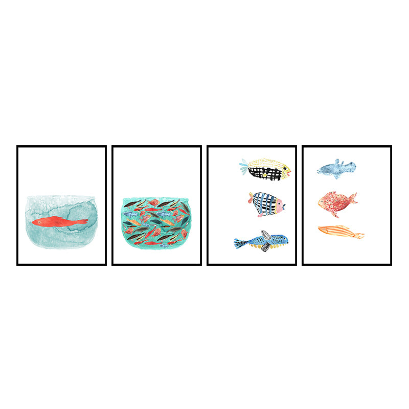 Fish Drawing Wall Decor Textured Childrens Art Dining Room Canvas Print in White Clearhalo 'Art Gallery' 'Canvas Art' 'Kids' Arts' 1640013