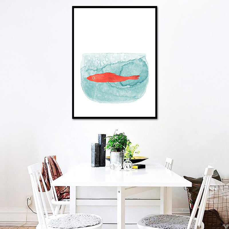Fish Drawing Wall Decor Textured Childrens Art Dining Room Canvas Print in White White Design 1 Clearhalo 'Art Gallery' 'Canvas Art' 'Kids' Arts' 1640017