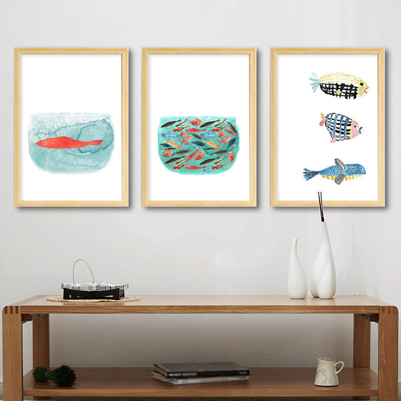 Fish Drawing Wall Decor Textured Childrens Art Dining Room Canvas Print in White Clearhalo 'Art Gallery' 'Canvas Art' 'Kids' Arts' 1640018