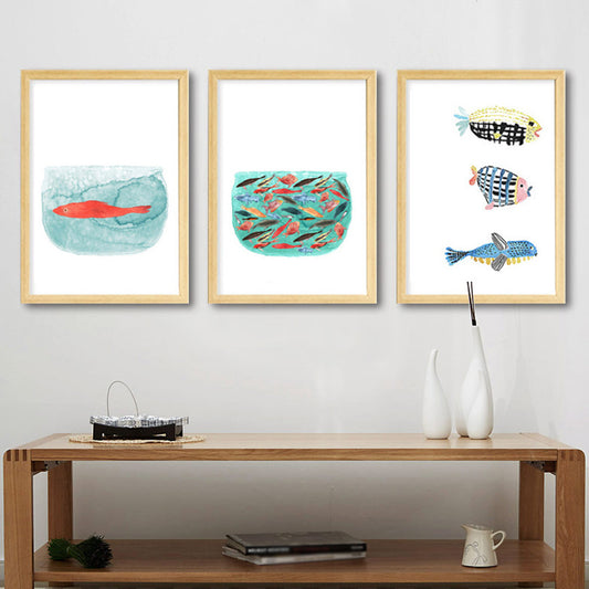 Fish Drawing Wall Decor Textured Childrens Art Dining Room Canvas Print in White Clearhalo 'Art Gallery' 'Canvas Art' 'Kids' Arts' 1640018