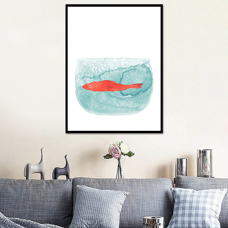 Fish Drawing Wall Decor Textured Childrens Art Dining Room Canvas Print in White Clearhalo 'Art Gallery' 'Canvas Art' 'Kids' Arts' 1640019