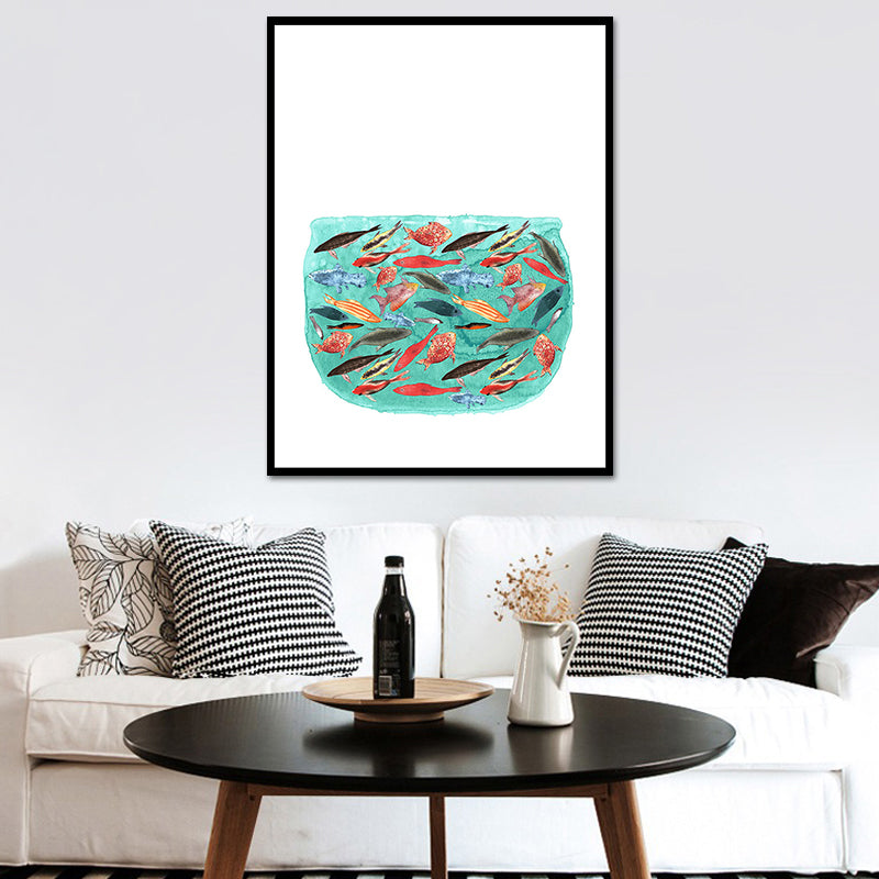 Fish Drawing Wall Decor Textured Childrens Art Dining Room Canvas Print in White White Design 2 Clearhalo 'Art Gallery' 'Canvas Art' 'Kids' Arts' 1640024