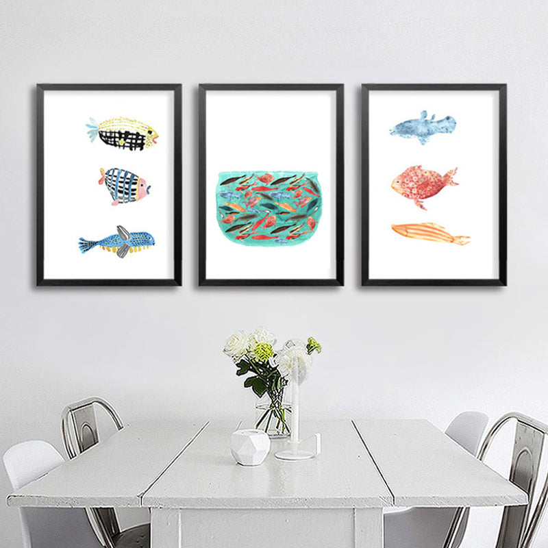 Fish Drawing Wall Decor Textured Childrens Art Dining Room Canvas Print in White Clearhalo 'Art Gallery' 'Canvas Art' 'Kids' Arts' 1640025