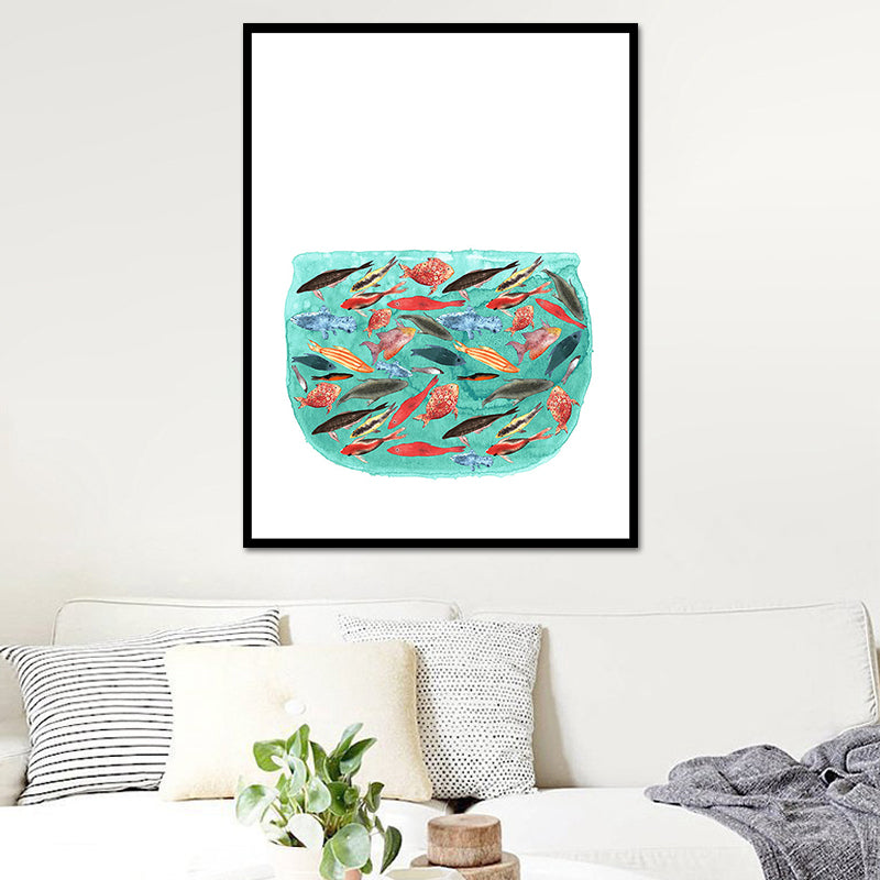 Fish Drawing Wall Decor Textured Childrens Art Dining Room Canvas Print in White Clearhalo 'Art Gallery' 'Canvas Art' 'Kids' Arts' 1640026
