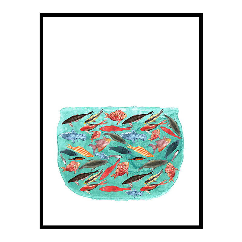 Fish Drawing Wall Decor Textured Childrens Art Dining Room Canvas Print in White Clearhalo 'Art Gallery' 'Canvas Art' 'Kids' Arts' 1640027