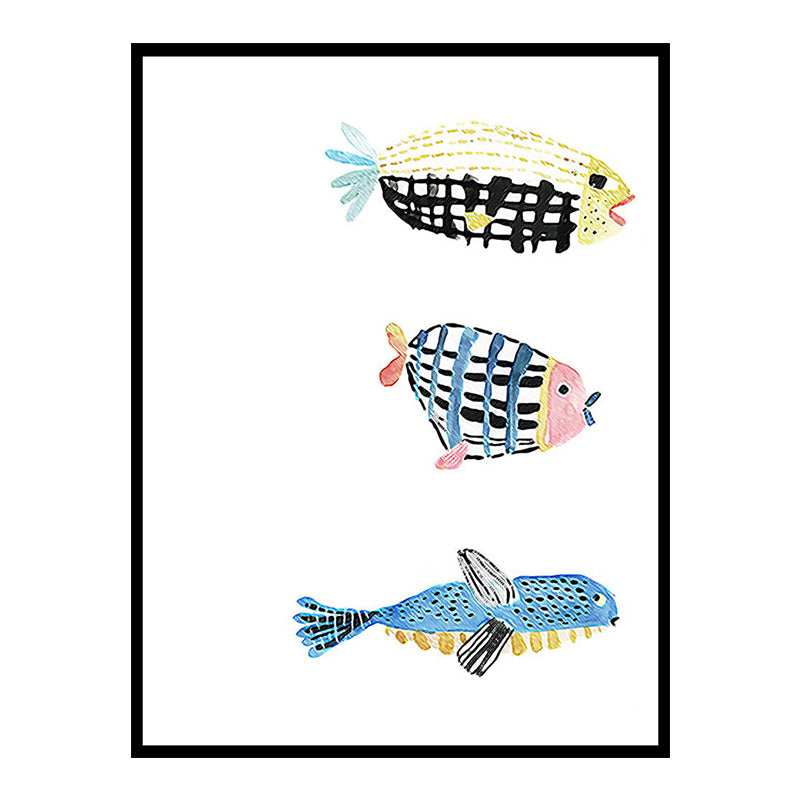Fish Drawing Wall Decor Textured Childrens Art Dining Room Canvas Print in White Clearhalo 'Art Gallery' 'Canvas Art' 'Kids' Arts' 1640034