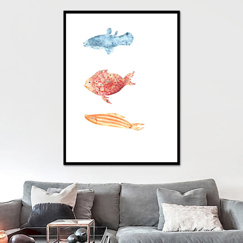 Fish Drawing Wall Decor Textured Childrens Art Dining Room Canvas Print in White White Design 4 Clearhalo 'Art Gallery' 'Canvas Art' 'Kids' Arts' 1640038