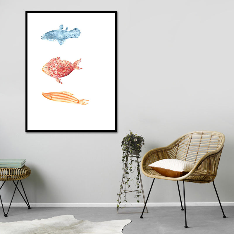 Fish Drawing Wall Decor Textured Childrens Art Dining Room Canvas Print in White Clearhalo 'Art Gallery' 'Canvas Art' 'Kids' Arts' 1640039