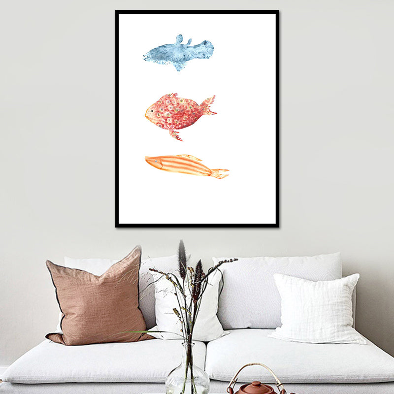 Fish Drawing Wall Decor Textured Childrens Art Dining Room Canvas Print in White Clearhalo 'Art Gallery' 'Canvas Art' 'Kids' Arts' 1640040