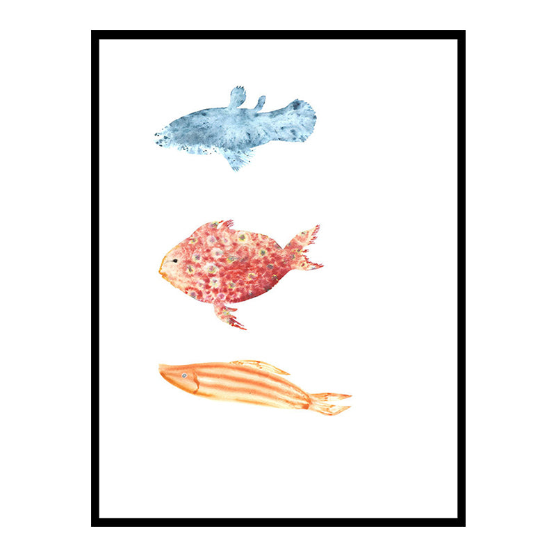 Fish Drawing Wall Decor Textured Childrens Art Dining Room Canvas Print in White Clearhalo 'Art Gallery' 'Canvas Art' 'Kids' Arts' 1640041